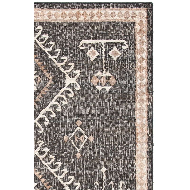 Mickie Southwestern Handmade Flatweave Jute Black/Ivory Area Rug, Square 3'