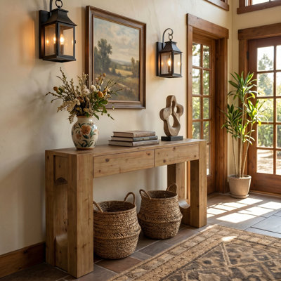 63-inch Solid Wood Console Table With 2 Drawers，Drawer Entryway & Living Room Decor
