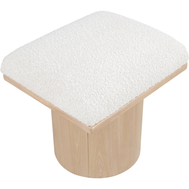 Tabouret de coiffeuse en bois massif Cniejo, Tissu crème bouclé, Naturel