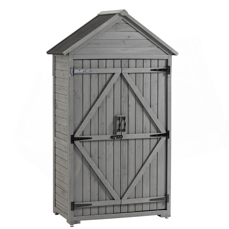 Armoire de rangement extérieure, remise à outils de jardin en bois, garde-robe extérieure en bois avec tablettes et loquet pour cour 39,56 po x 22,04 po x 68,89 po