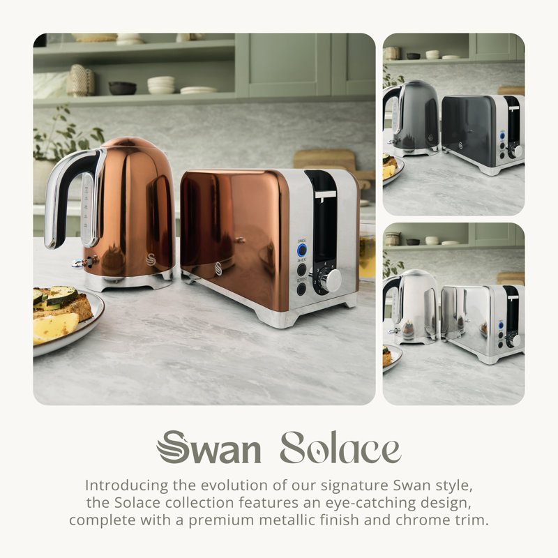 Swan Solace 1.7L Electric Tea Kettle & 2 Slice Toaster, Copper