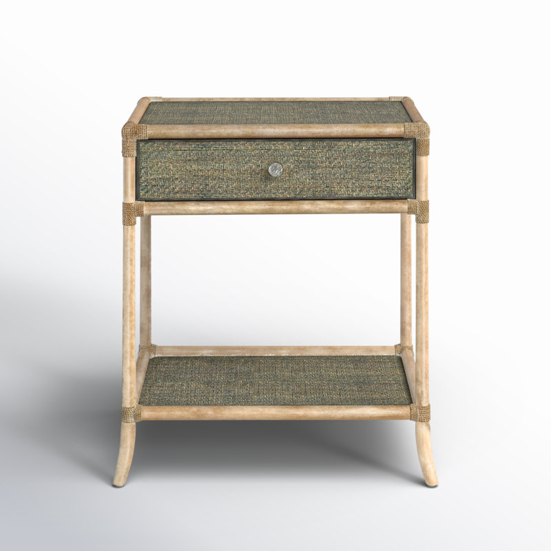 Retreat Pole Rattan Bedside Table, Dune/Green