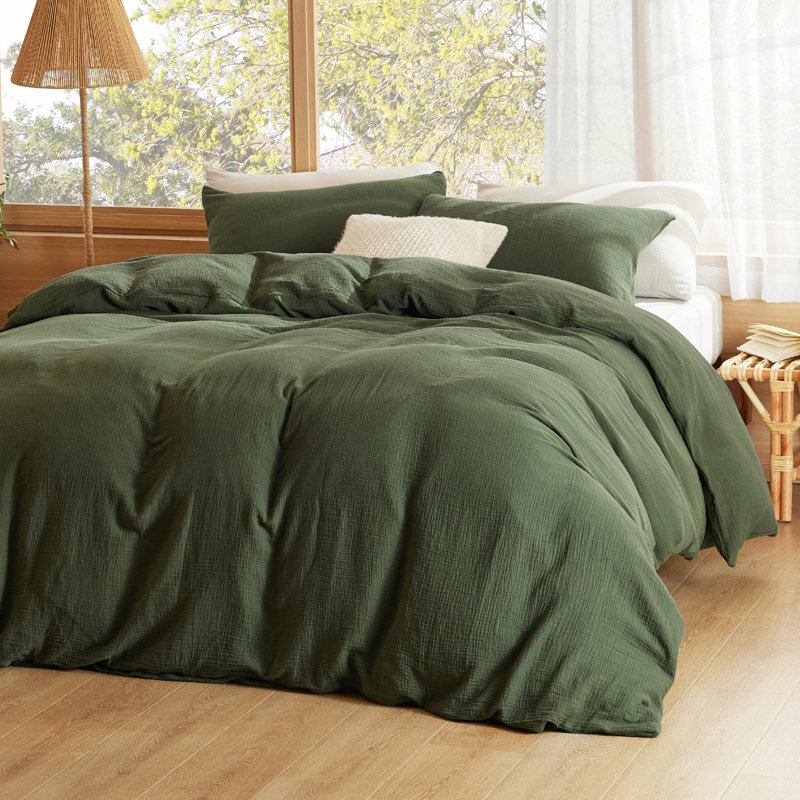 Housse de couette 100% coton de taille grand - ensemble de housse de couette en lin imitation gaze (ensemble de 3)