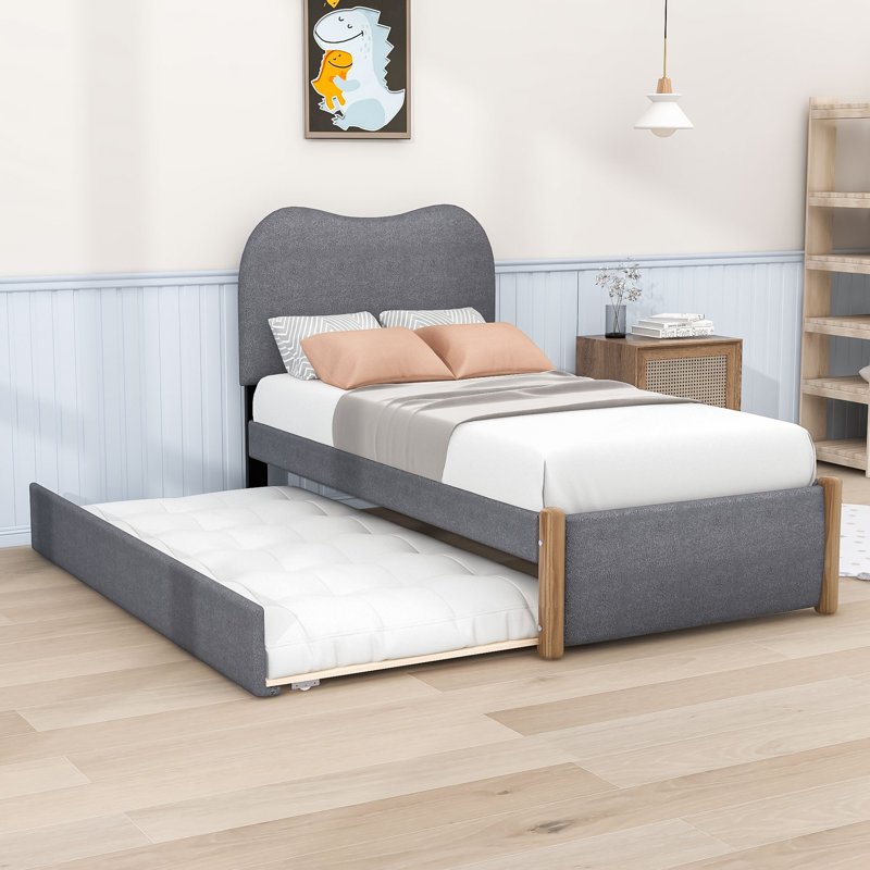 Lit plateforme tapissier avec gigogne Jankell, Simple, Gris