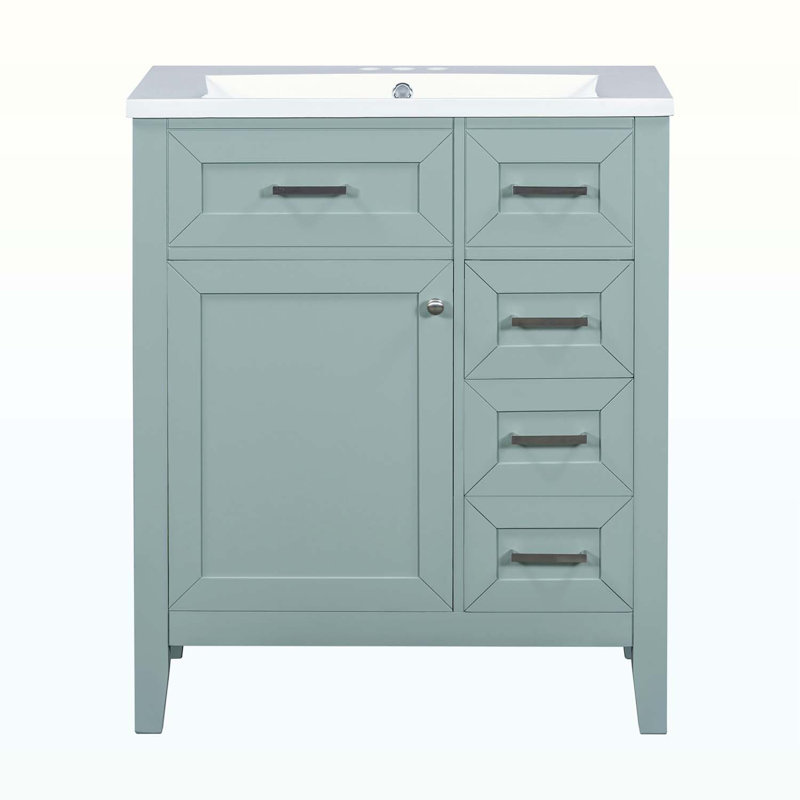 Ensemble de meuble-lavabo avec lavabo et tiroirs, Vert, Argent argent