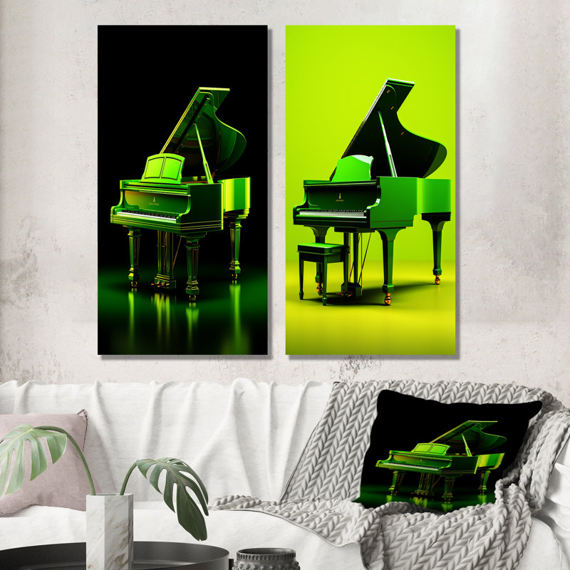 Green Pop Art Piano - ensemble de 2 reproductions d'art mural, H 28 po x l 24 po