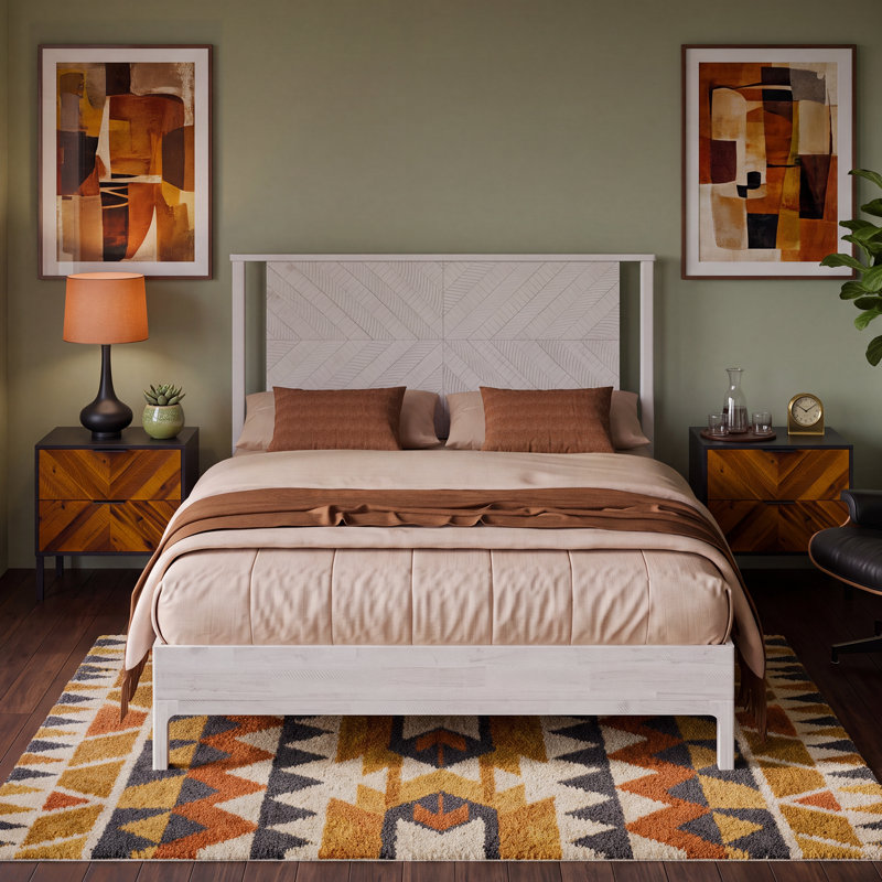 Base de lit avec tête de lit Vivian DELUXE - bois d'acacia, Grand, Blanc rustique