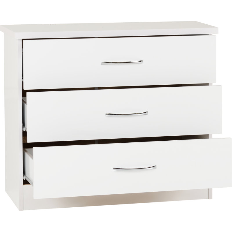 Cascio 3 Drawer Chest Of Drawers, White Gloss