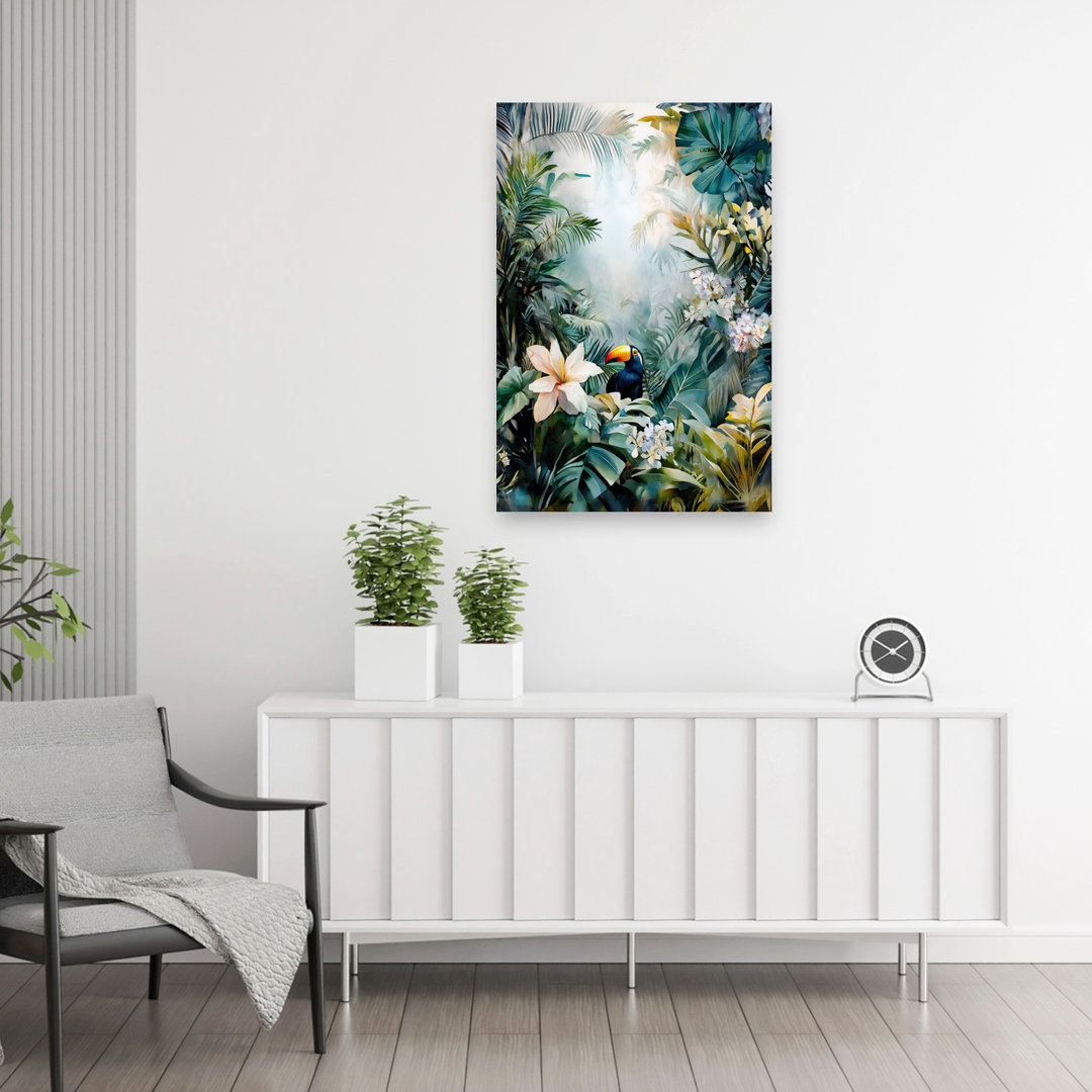 Vibrant Tropical Toucan Jungle Serene Vibrant Abstract Bird Forest Nature Wall Art Print