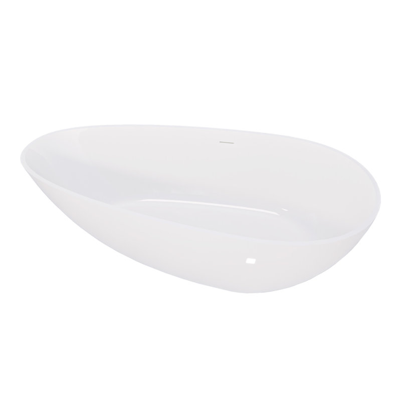 Baignoire autoportante de 59 po à surface solide, baignoire autoportante en résine de pierre de luxe fabriquée à la main avec trop-plein et bonde escamotable, blanc brillant
