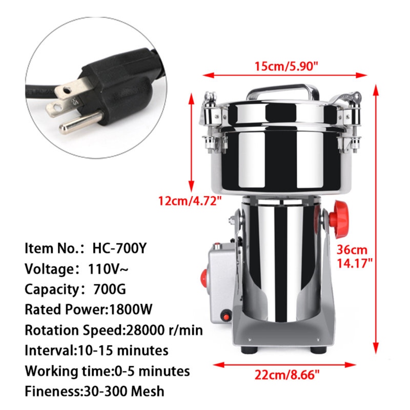 Stainless Steel Grain Mill, 14.17" H x 8.66" W x 8.66" D