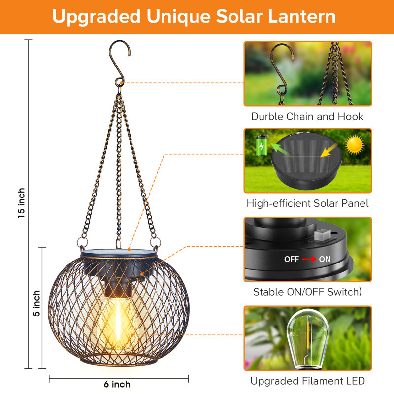 15'' Solar Powered Integrated LED Barrel Lantern, Bronze