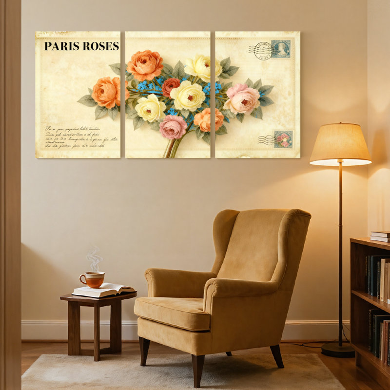 «Rose Paris Roses», ensemble de 3 impressions sur toile, H 18 po x l 36 po