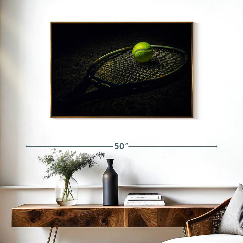 Tennis contemporain, Cadre flottant doré, 37 po x 25 po
