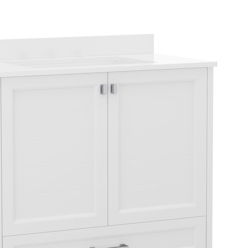 Bathroom Vanity With Undermount Sink, Cabinet, And Drawer, Nickel, White