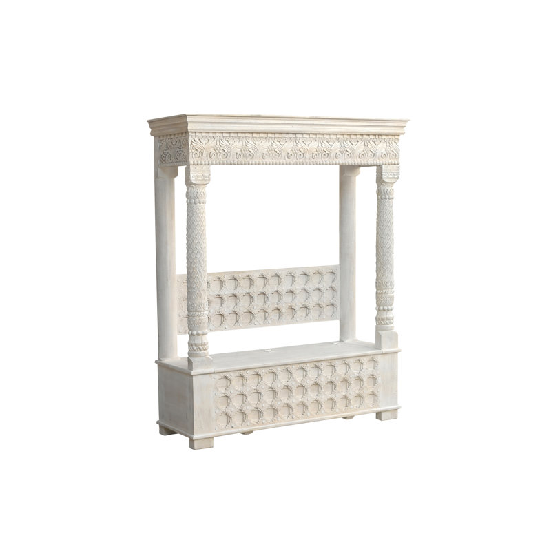 Berlene Carved Solid Wood Hall Tree Bench, White