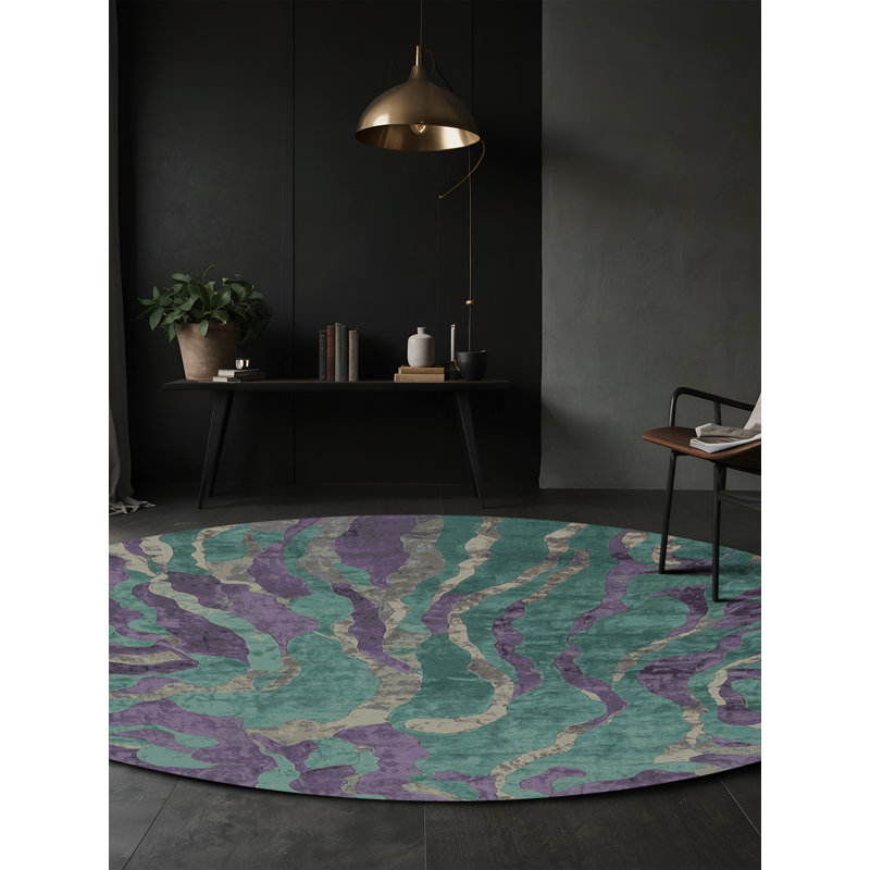 Machine Washable Gray Area Rug, Round 6'