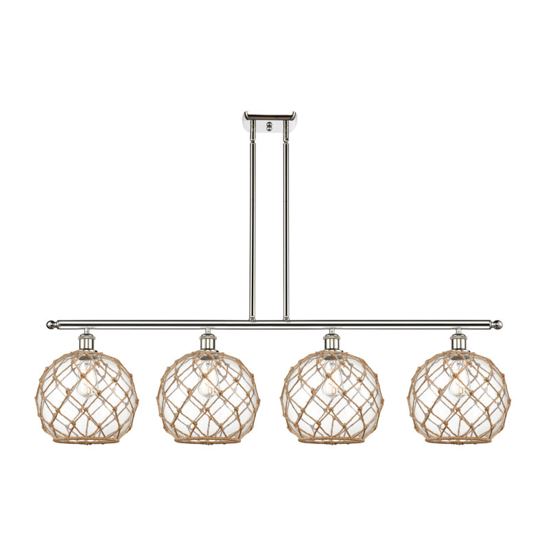 Luminaire suspendu linéaire à 4 lumières pour îlot de cuisine Hilderbrand, Ampoule non incluse, Nickel poli