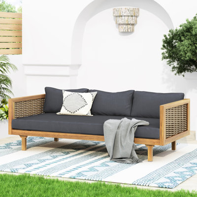 Lit de jour avec 3 sièges, coussin gris foncé, matériau en bois, panneau à lattes, pièce d'eau, profondeur de 31,34 po, structure d'assemblage nécessaire, style de siège, coussins, 68,89 W,