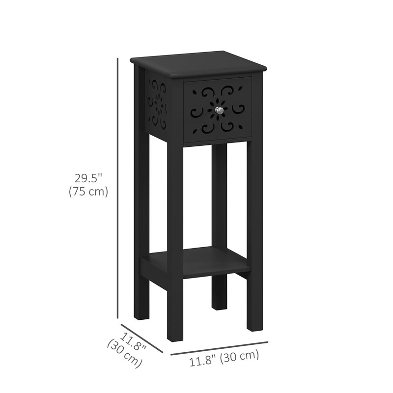 Nightstand Set of 2 with Drawer and Open Storage Shelf, White, Black