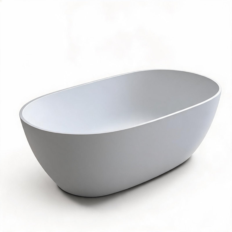 69 inch Matte White Solid Surface Freestanding Soaking Bathtub with Overflow and Pop-up Drain