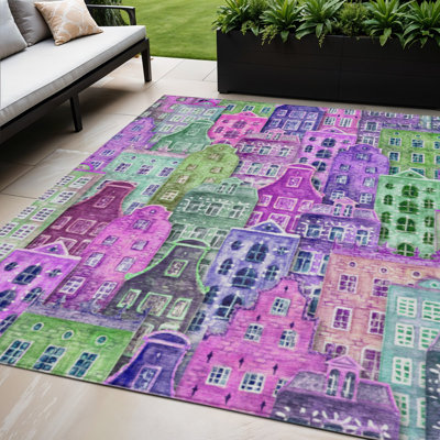 Tapis extérieur lavable mauve lilas et vert 5 pi x 8 pi