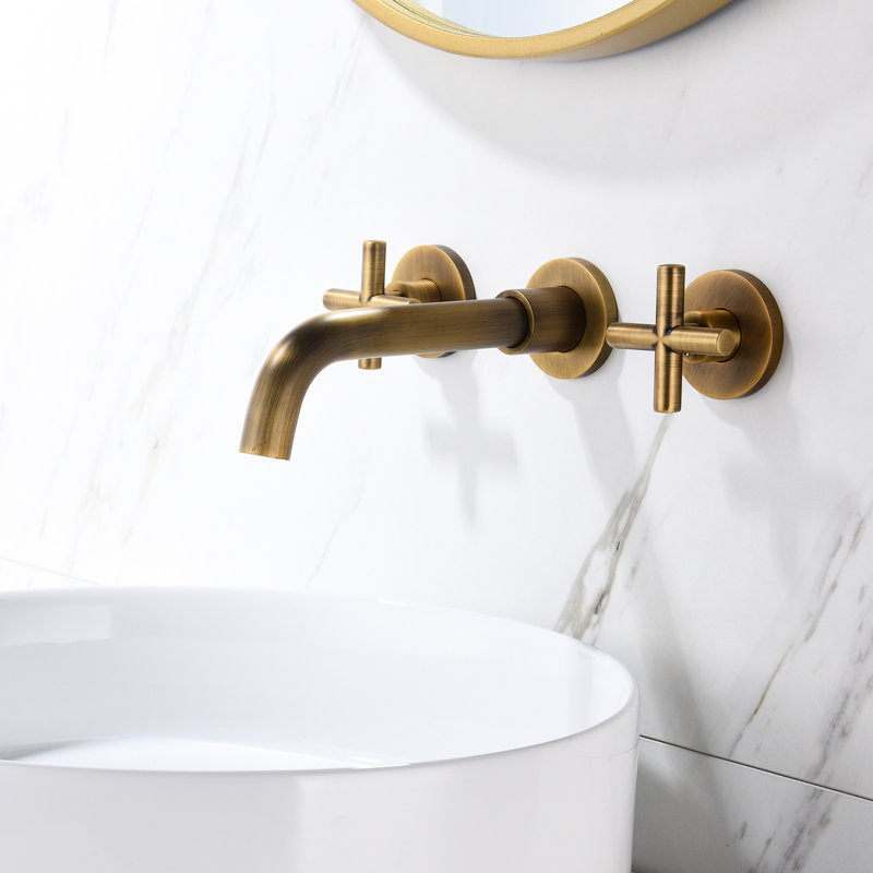 Bronze Wall Mounted Bathroom Tap - Solid Brass Body, Drip- Cartridge, Enhances Ambiance Faucet Finish Brass, Performance, Stylish Design