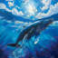 Baleine nageuse - imprimé mat bleu encadré pour la décoration intérieure