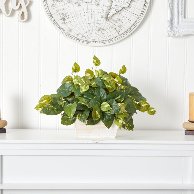14'' Faux Ivy Plant in Wood Planter