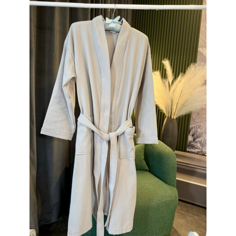 Peignoir unisexe en coton gaufré bleu petit, S, Gris