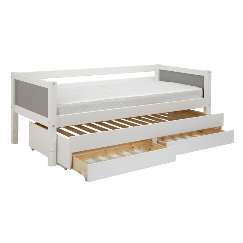 Booth Solid Wood Daybed with Trundle, White/Grey