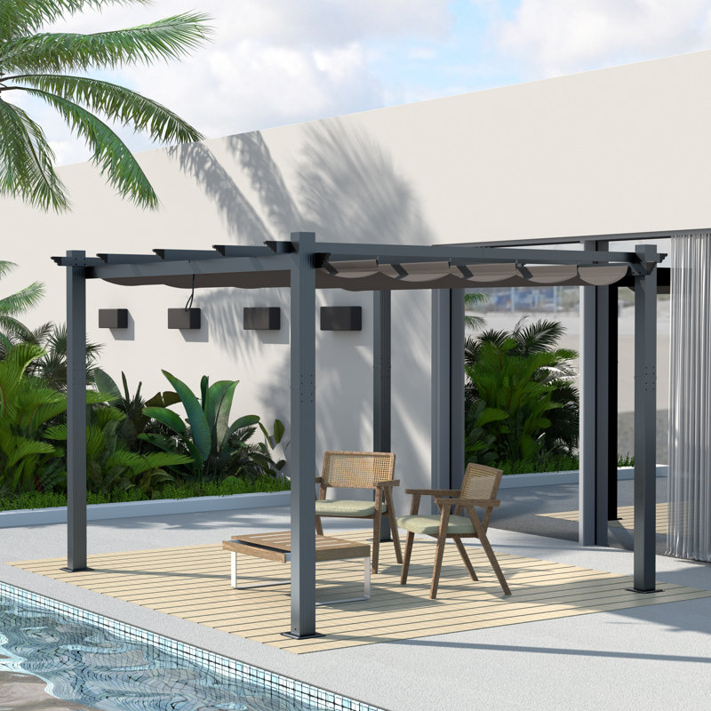 Aluminum Pergola with Canopy, Cream, 10 ft. W x 10 ft. D