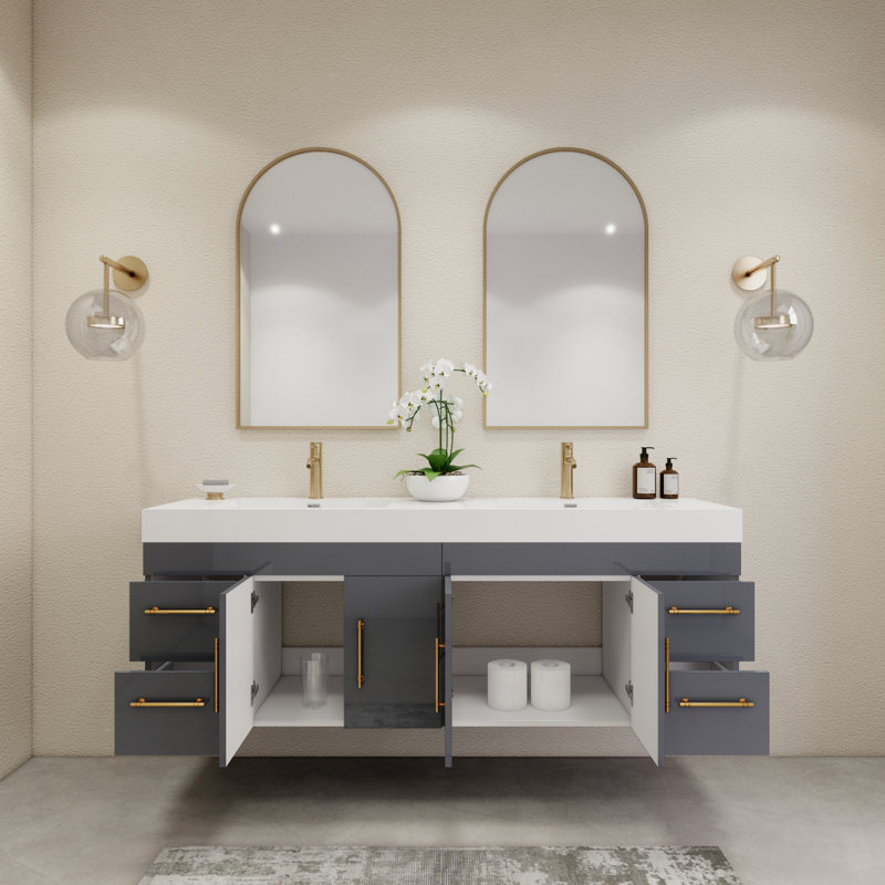 Ensemble de meuble-lavabo double 70,8 po, Gris lustré