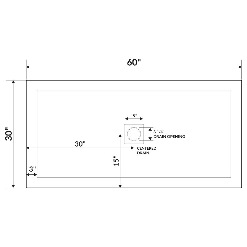 60'' x 30'' White Rectangular Center Drain Shower Base