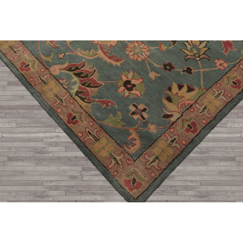 Tapis moderne et contemporain touffeté à la main 9 x 12 Céladon, rosé, Rectangle 10 pi x 14 pi