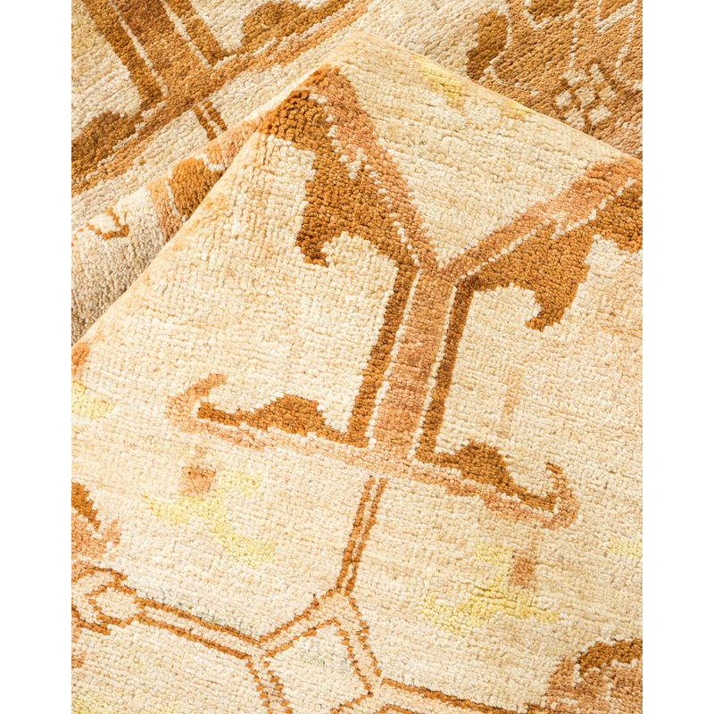 Tapis ivoire noué à la main de conception unique 6 pi 2 po x 9 pi 2 po Sarilda