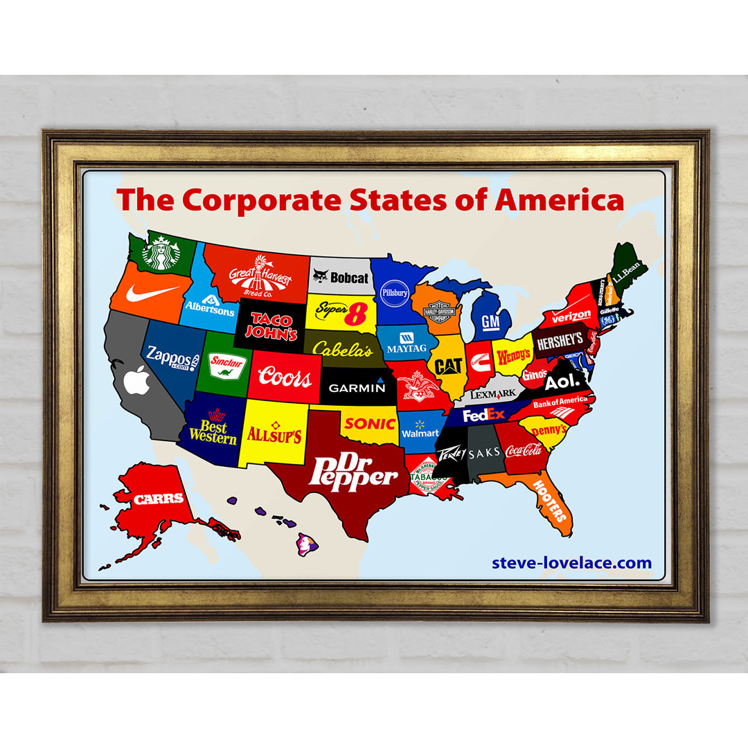 United Corporations Of America Karte von Gerahmter Druck