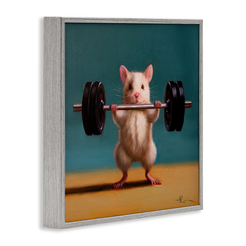 «Power Lifting Mouse», art de la giclée encadrée par Lucia Heffernan, Estampe numérique Farmhouse, H 17 po x l 17 po