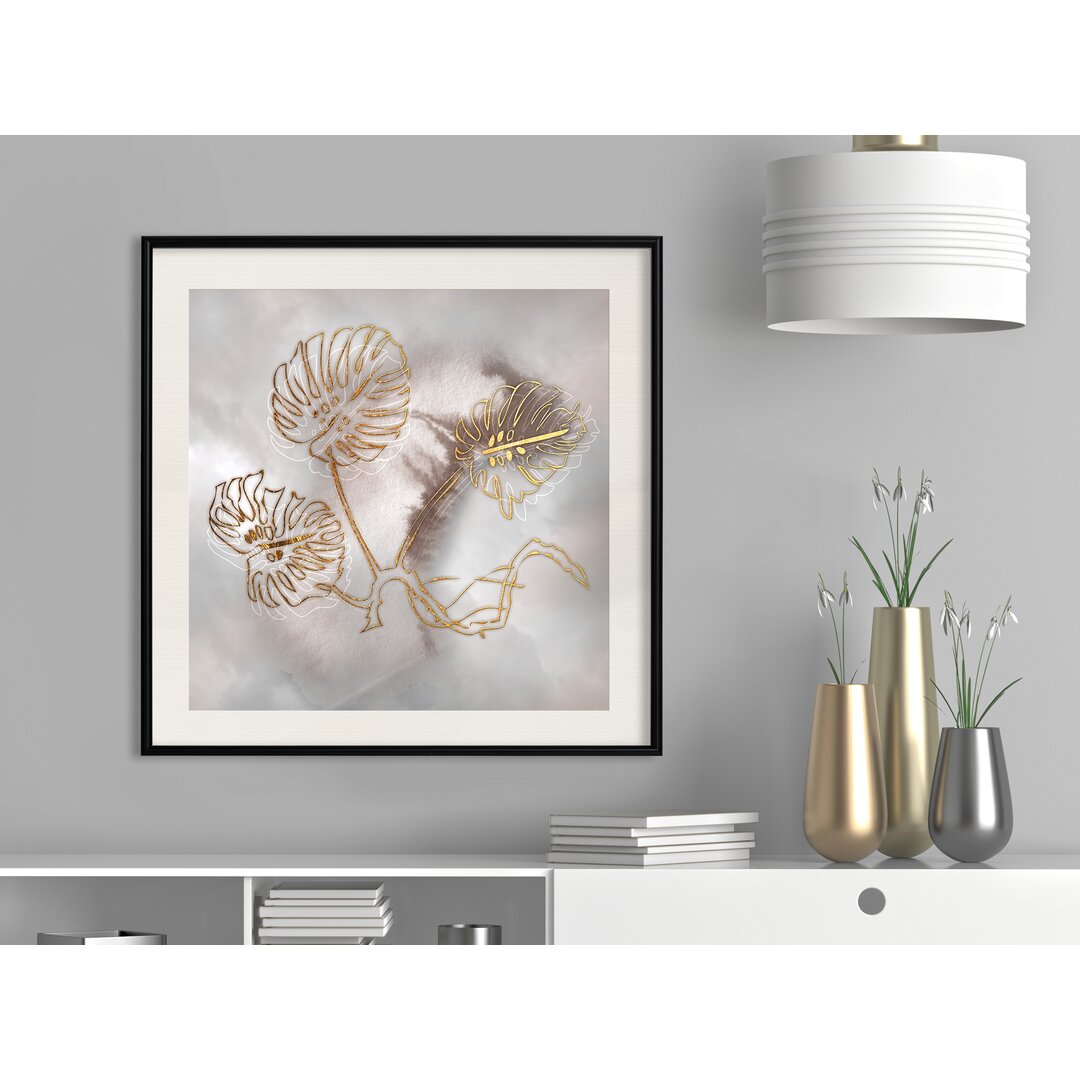 Gerahmtes Poster Golden Monstera Leaves