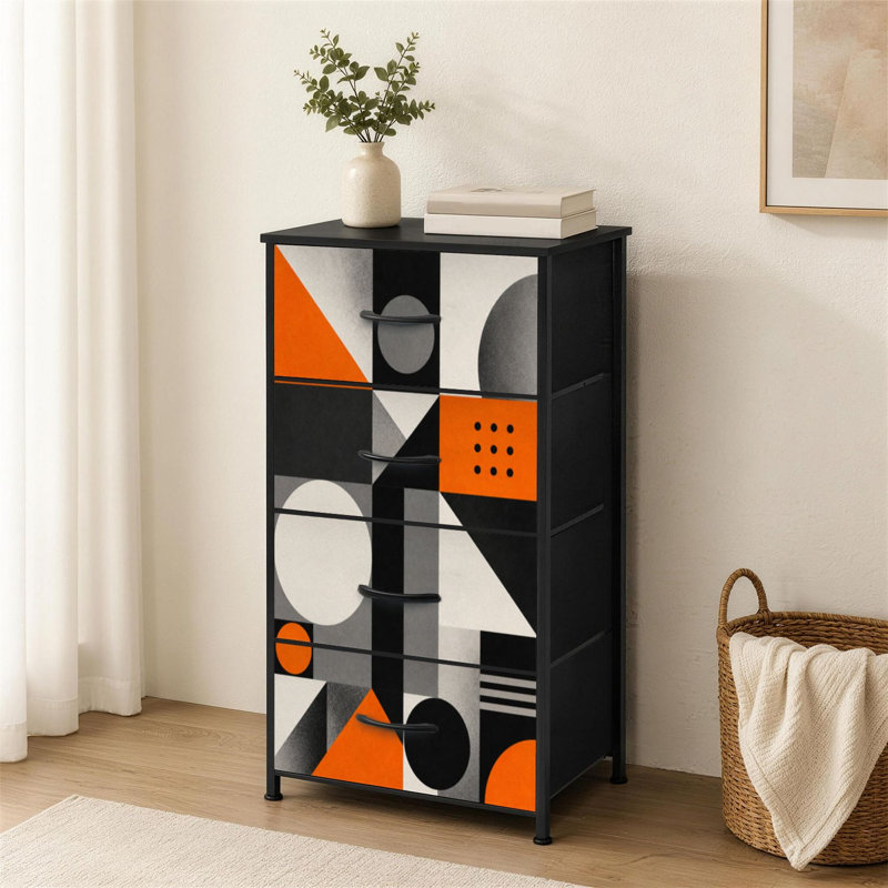 Commode à 4 tiroirs pour chambre à coucher Mid-Century géométrique abstraite aux formes simples, belle palette de couleurs Petite grande commode à vêtements pour organisateurs de placard avec commode
