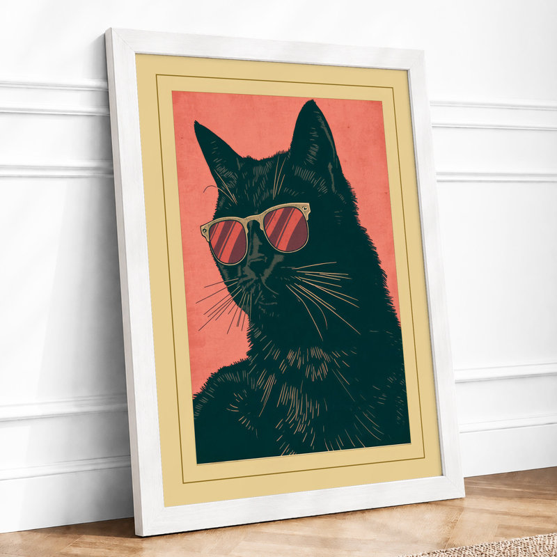 Cool Cat In Shades Pop Art - Print, A3 - 42.0 x 29.7 cm, White