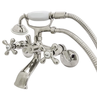 Kingston Brass Kingston Two-Handle 2-Hole Wall Mount Clawfoot Tub Faucet with Hand Shower