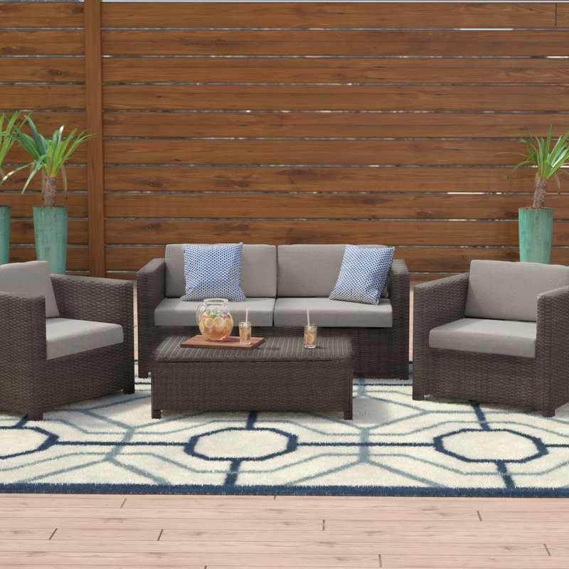Mitchall 4 - Person Patio Conversation Set with Cushions, Brown Frame/Ceramic Gray Cushion