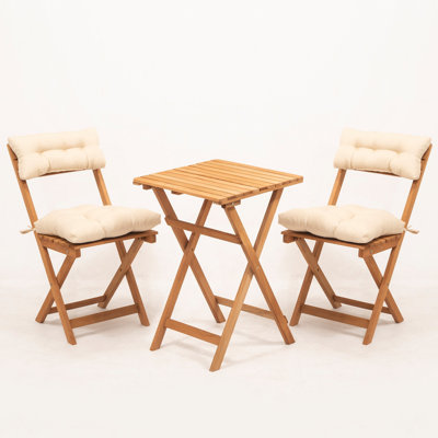 Maya 2 - Person Solid Wood Patio Dining Set Square Table with Cushions Included