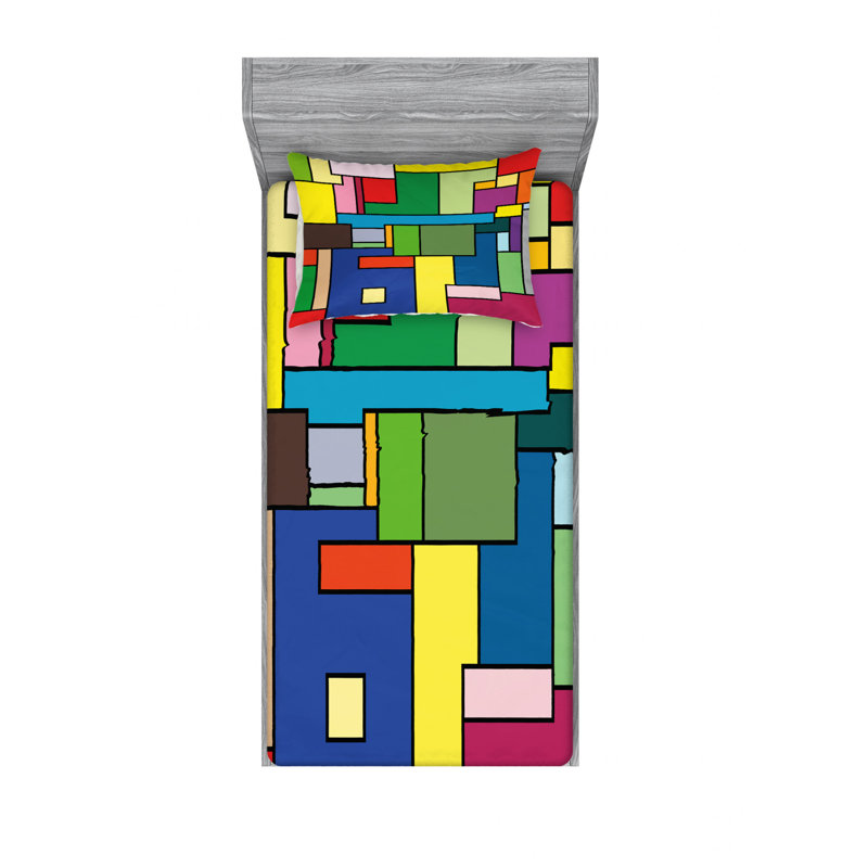 Microfiber Geometric Sheet Set, Twin Sheet Set with Fitted Sheet