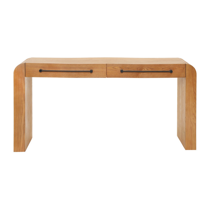 Riviera Modern Ash Veneer Console Table With 2 Drawers And Industrial Metal Handles, Natural