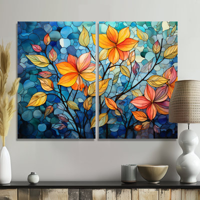 Mosaïque colorée I - art mural orange 2 panneaux
