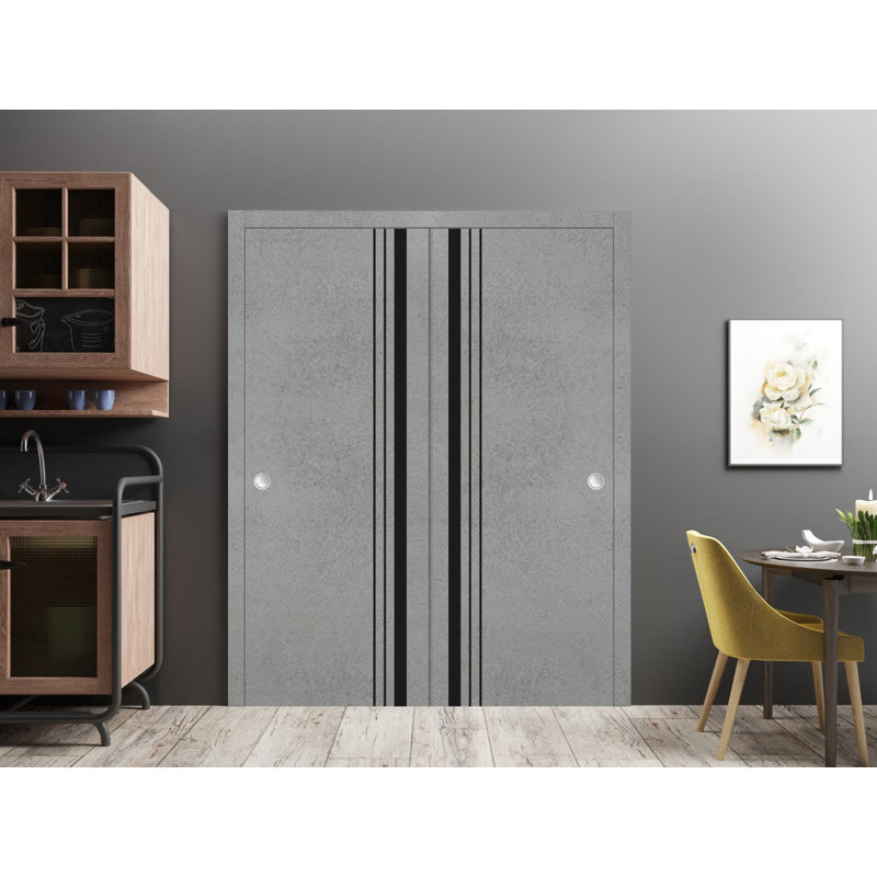 Portes de placard coulissantes en bois massif massif, 60 po x 84 po, Béton