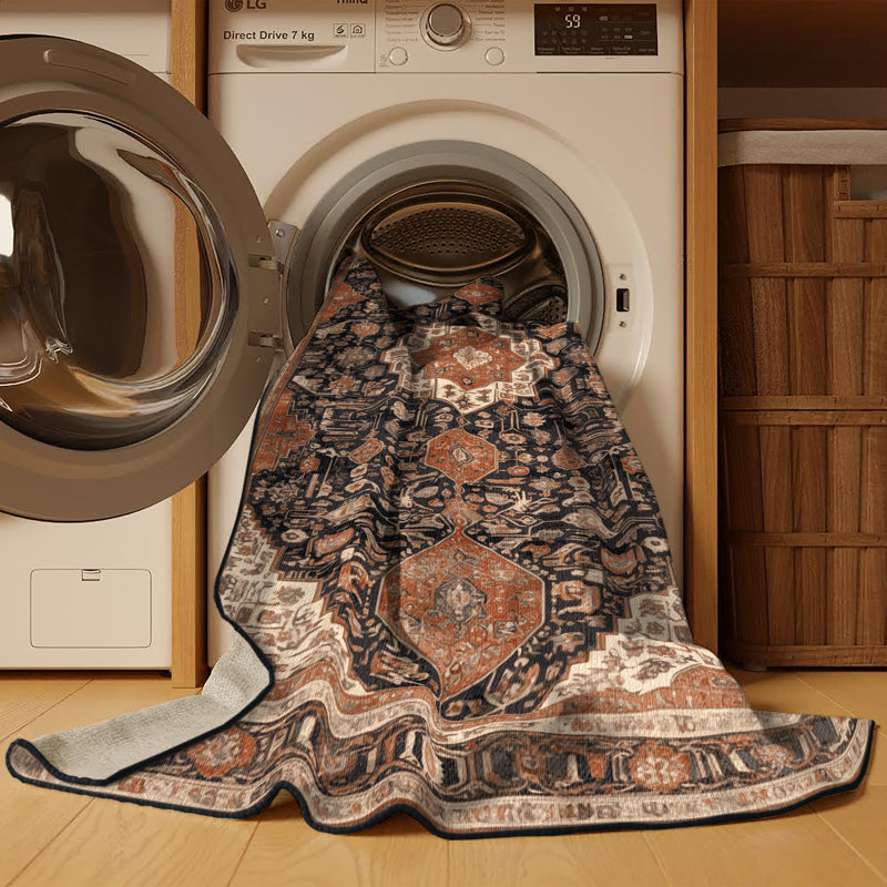 Tapis brun lavable à la machine, Rond 5 pi
