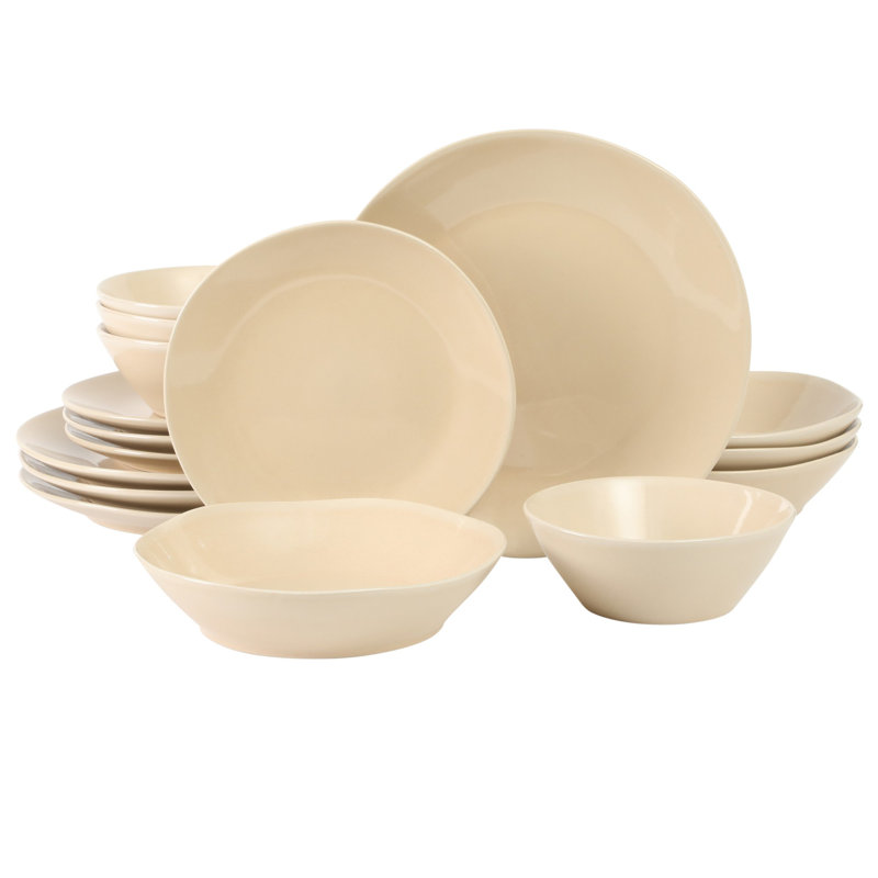 Bloomhouse Montecito Breeze 16 Piece (Service for 4) Double Plates and Bowls Stoneware Reactive Glaze Dinnerware Set - Laguna Dawn